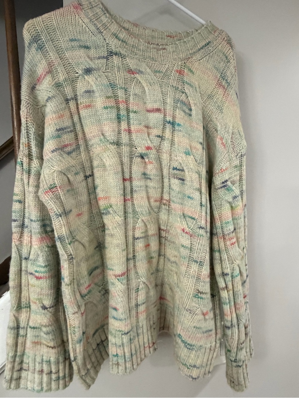 American Eagle Outfitters Speckled Cream Cable Knit Crewneck Sweater